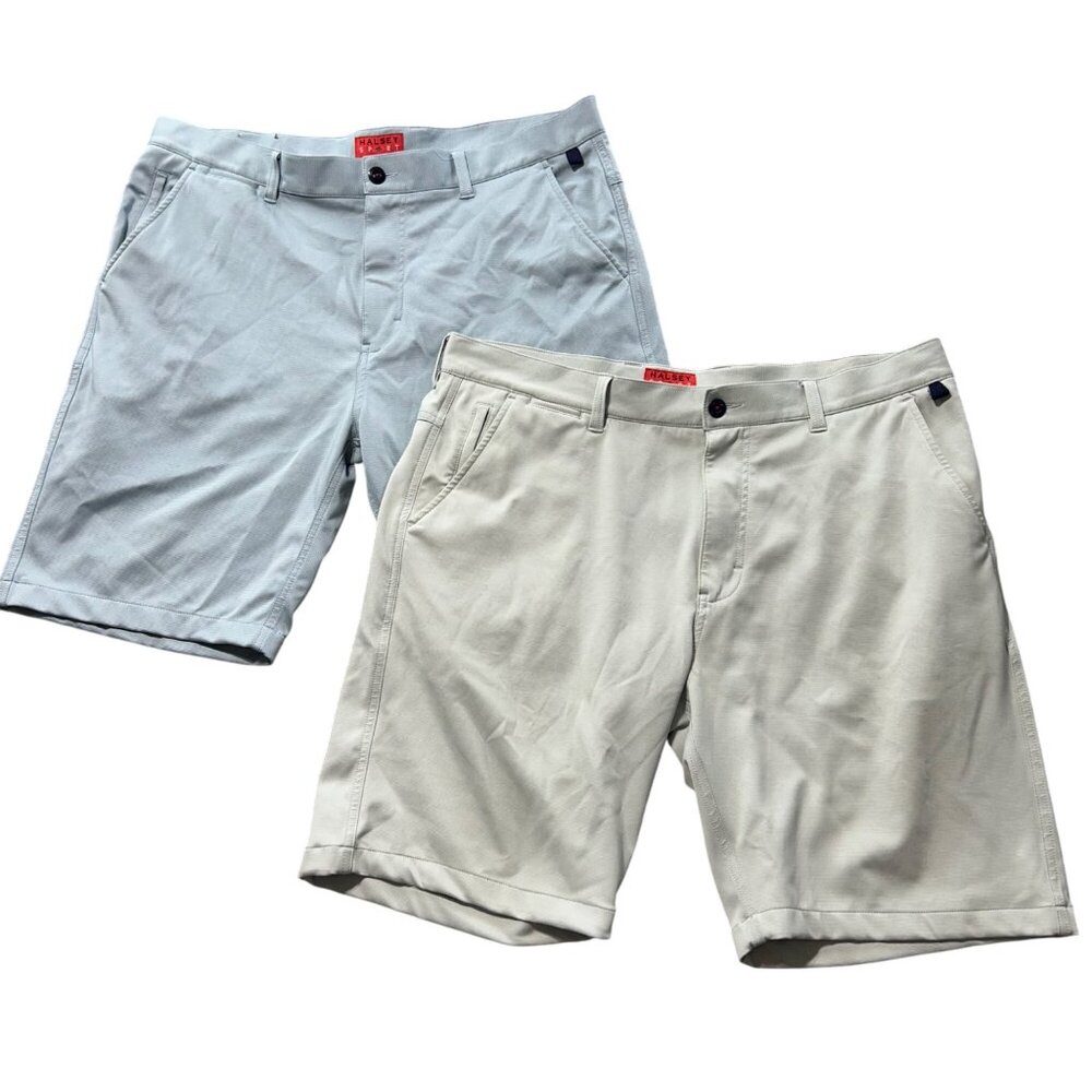 Halsey Sport Bundle Mens Sz 38 Stretch Chino Shorts Beige & Light Blue